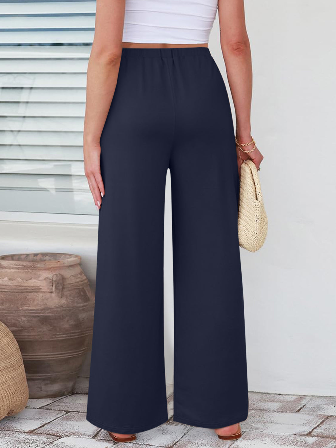 Elastic Waist Wide Leg Pants