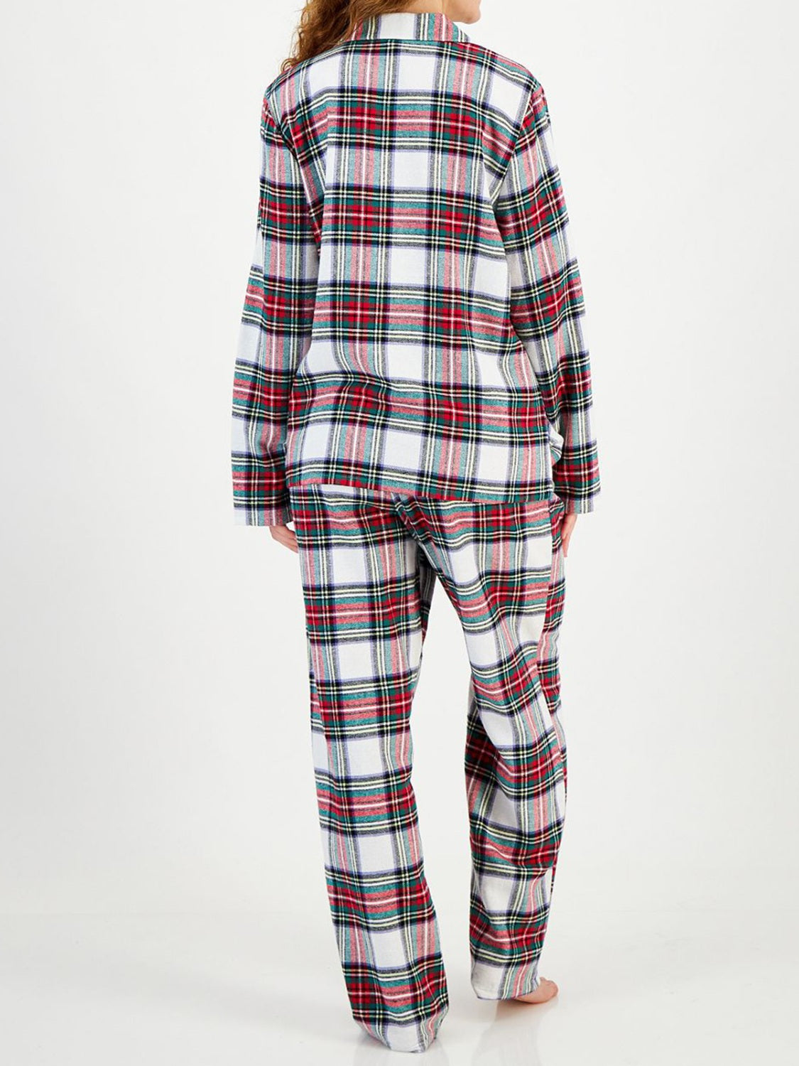 Plaid Collared Neck Button Up Top and Pants Lounge Set