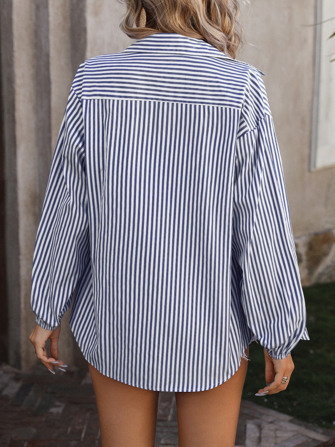 Mandy Striped Pocketed Button Up Long Sleeve Shirt