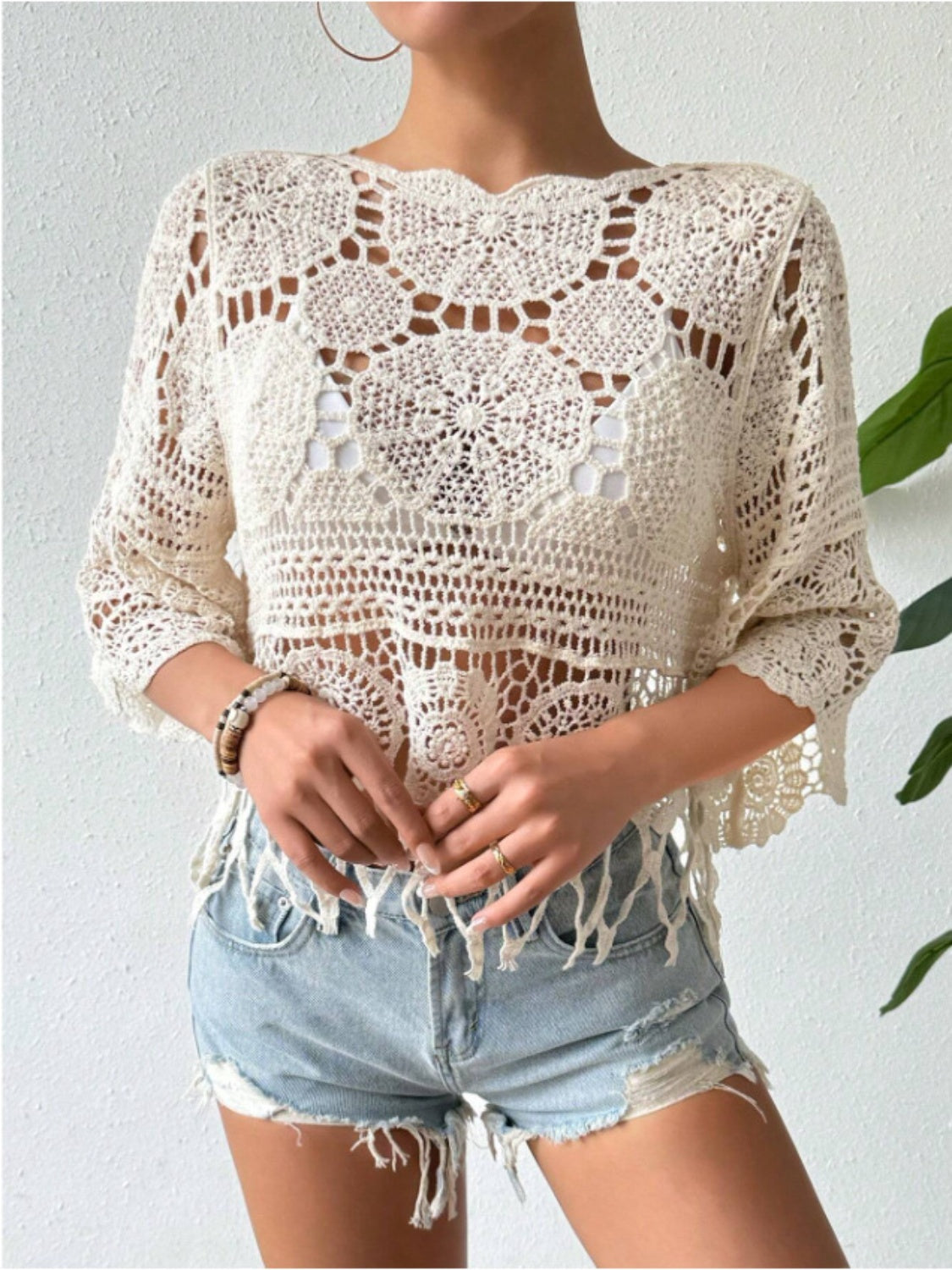 Openwork Round Neck Cover-Up