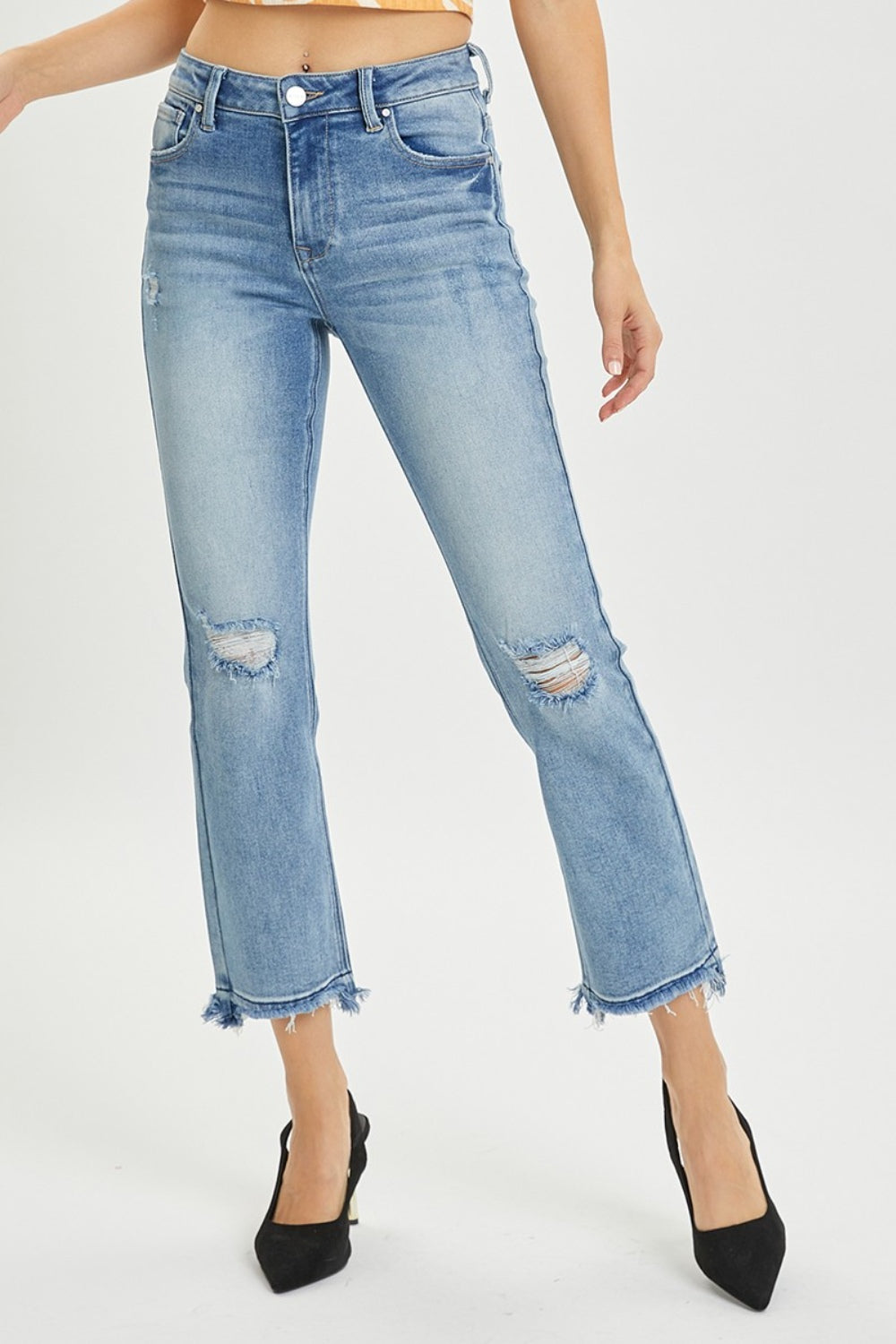 RISEN Full Size High Rise Distressed Cropped Straight Jeans