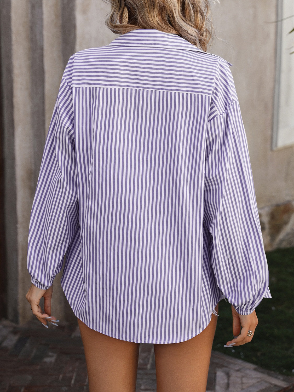 Mandy Striped Pocketed Button Up Long Sleeve Shirt