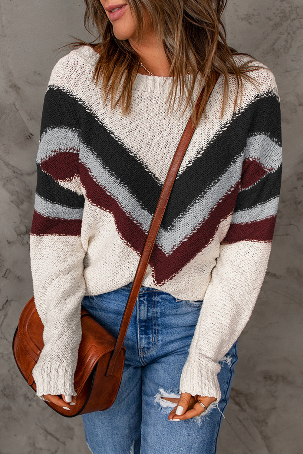 Contrast Dropped Shoulder Long Sleeve Sweater