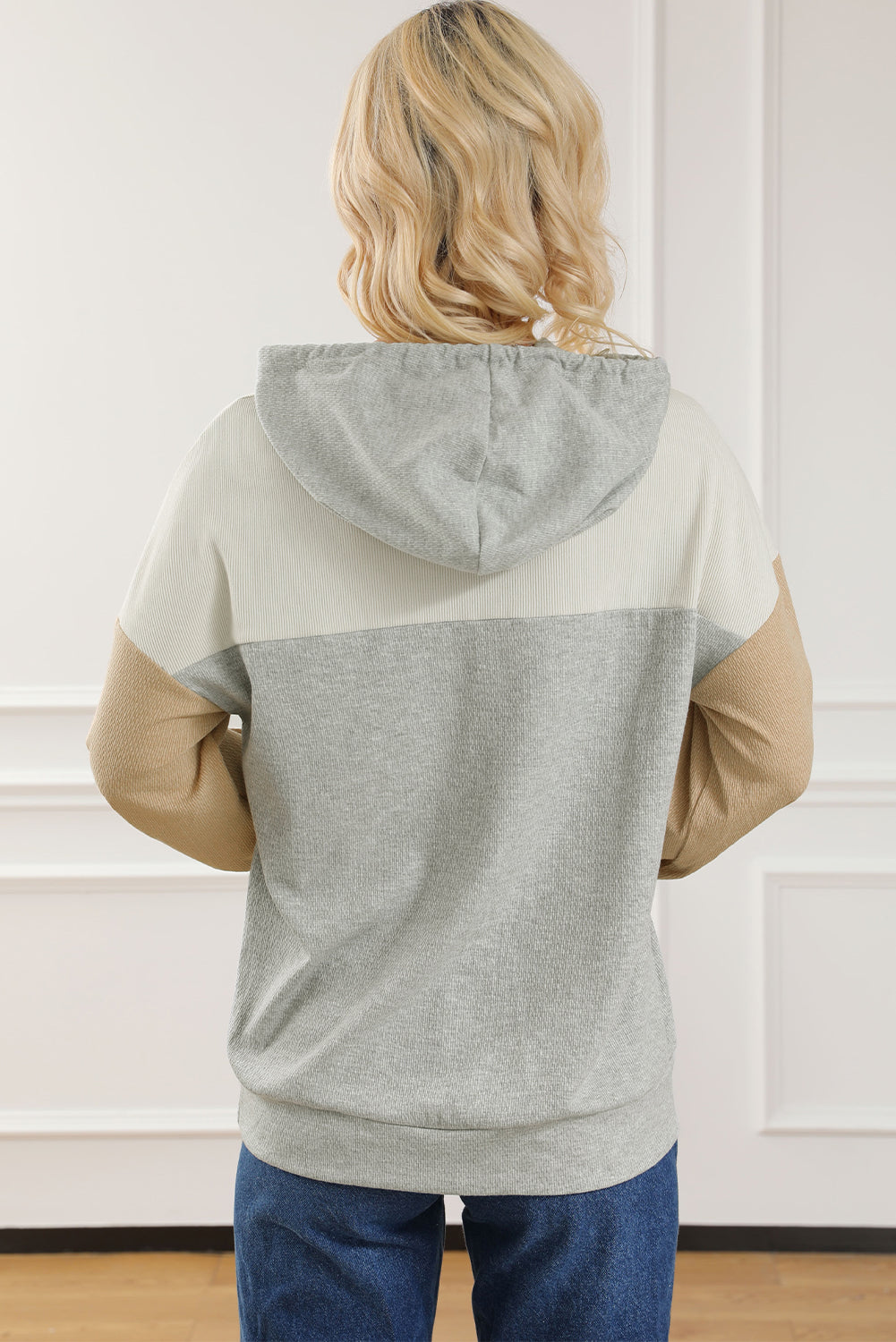 Drawstring Color Block Long Sleeve Hoodie