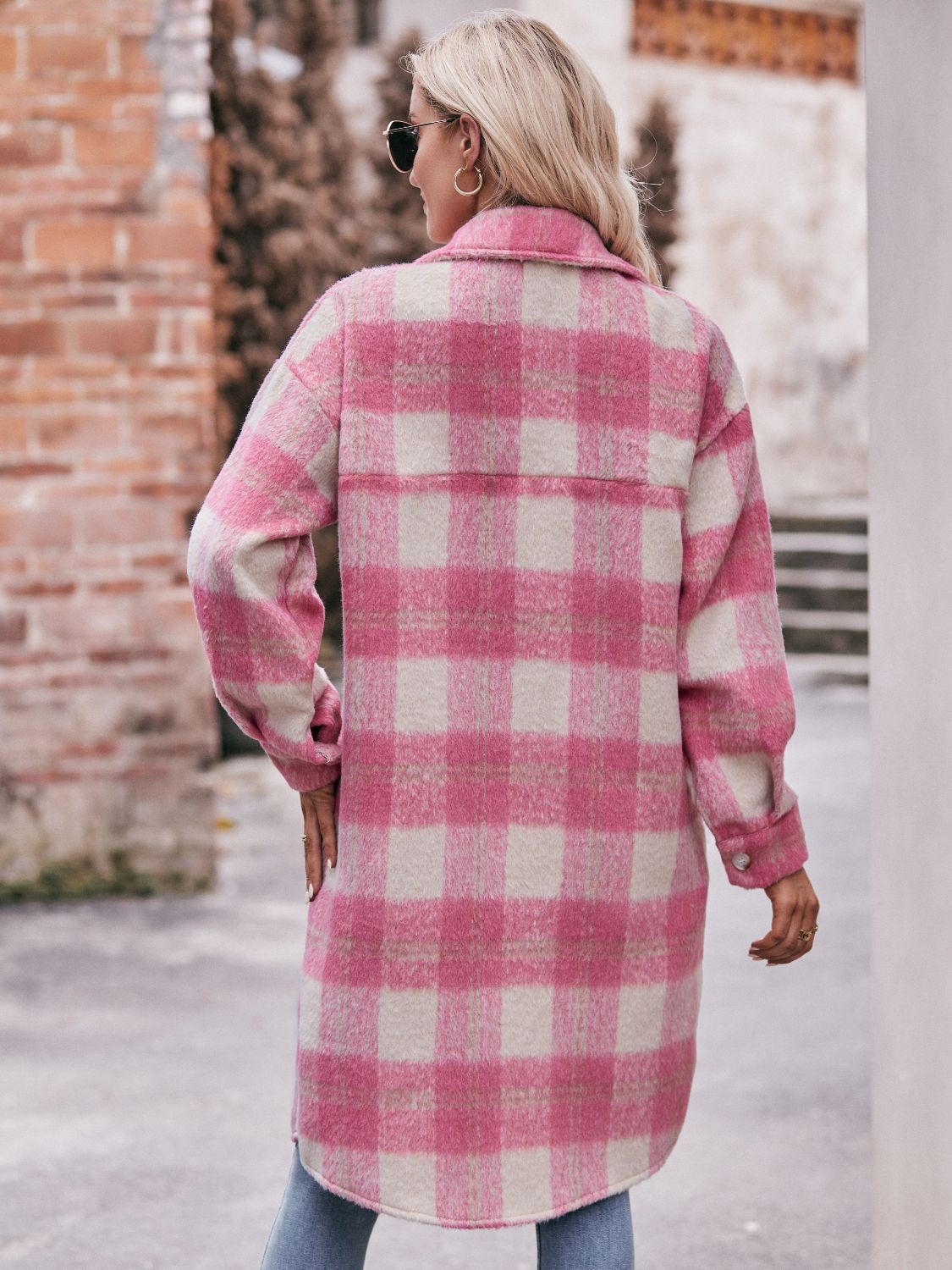 Mandy Plaid Dropped Shoulder Slit Coat