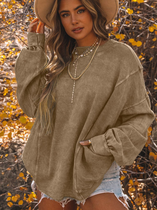 Exposed Seam Twisted V-Neck Sweatshirt