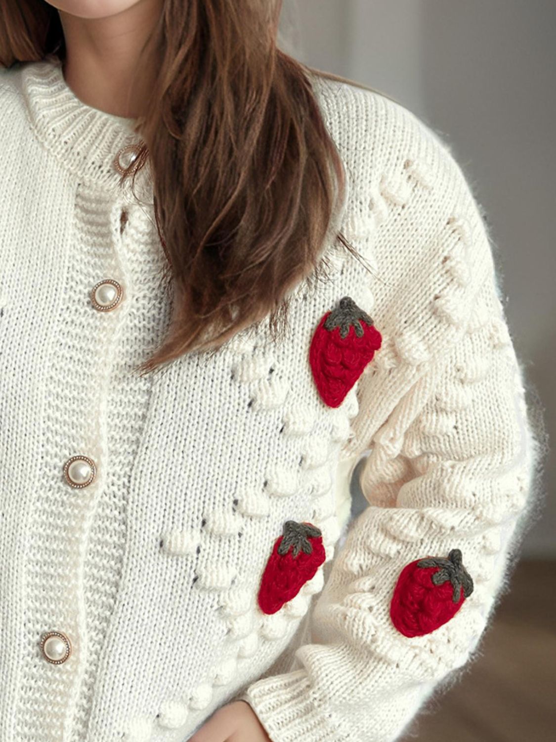 Strawberry Button Down Long Sleeve Cardigan