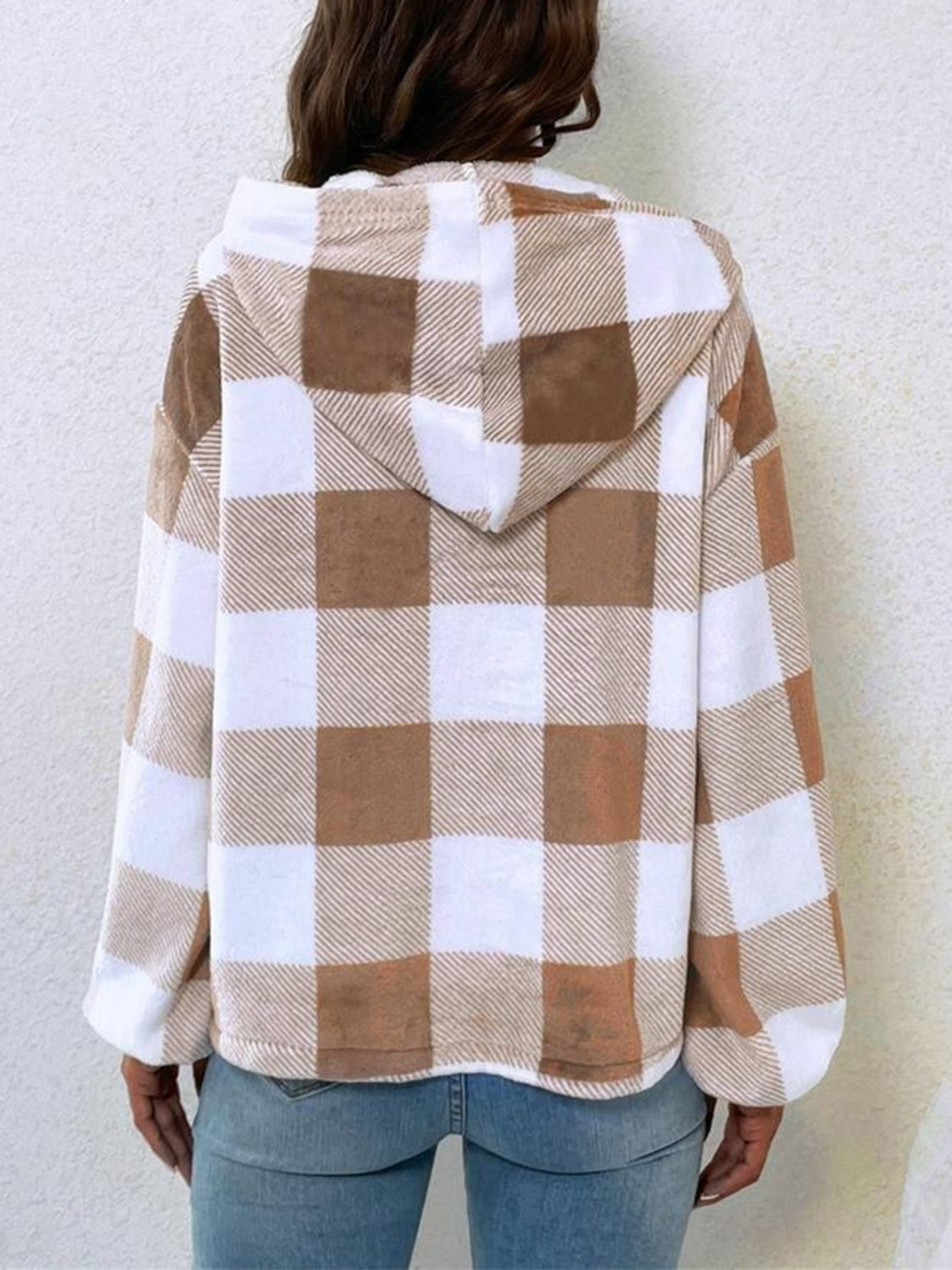 Plaid Half Button Long Sleeve Hoodie