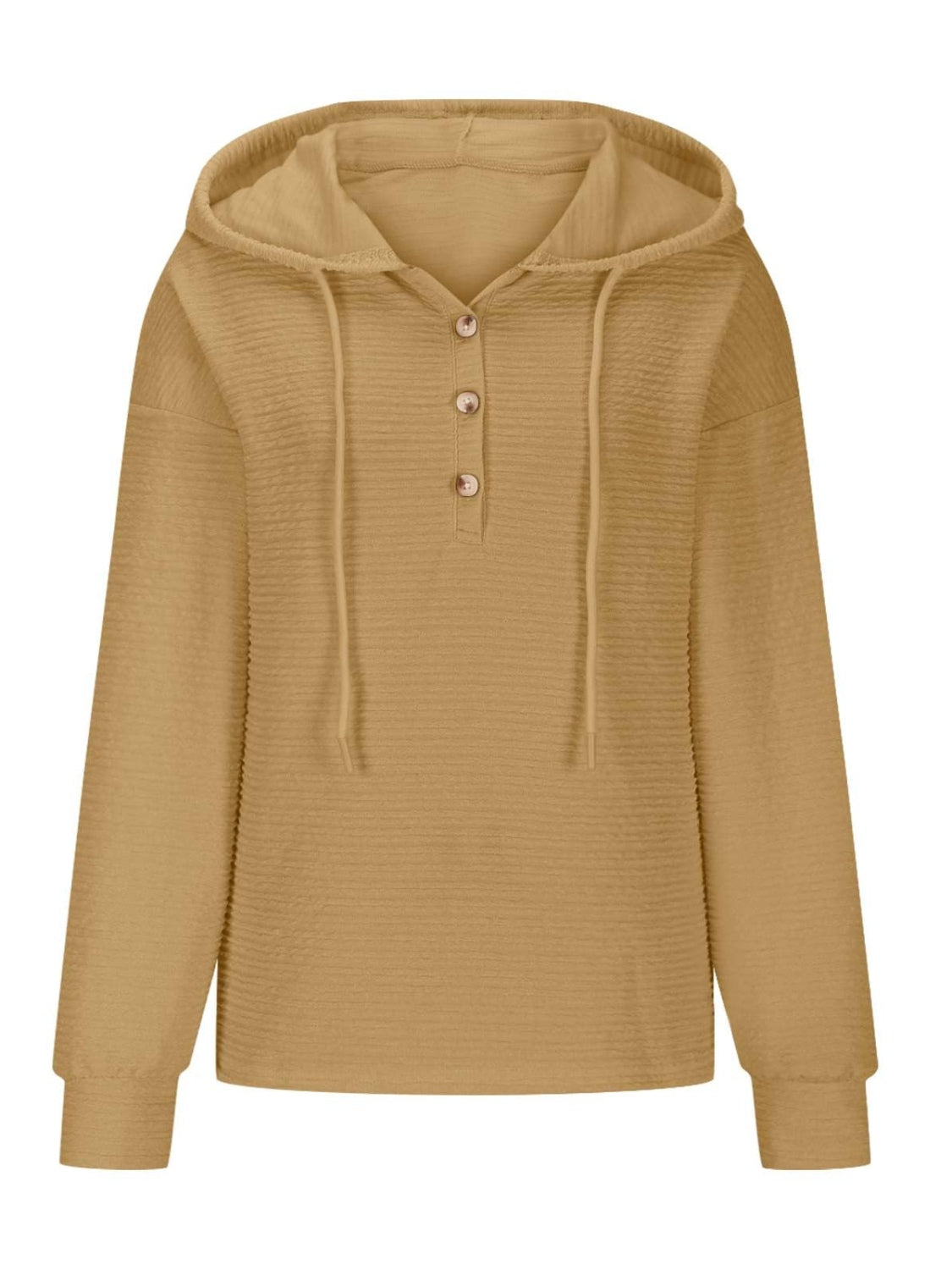 Drawstring Quarter Button Long Sleeve Hoodie