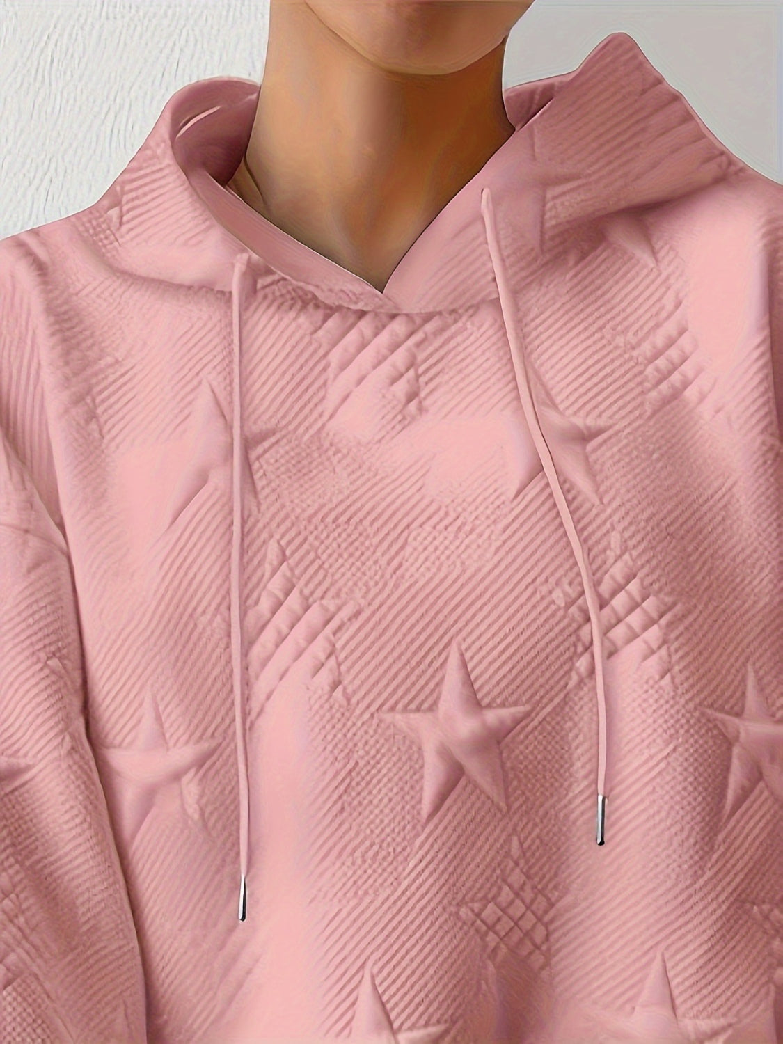 Plus Size Star Texture Long Sleeve Drawstring Hoodie