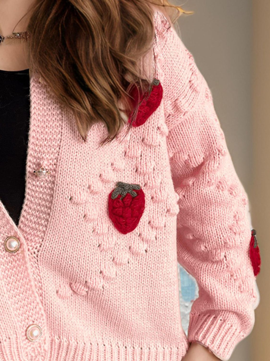 Strawberry Button Down Long Sleeve Cardigan