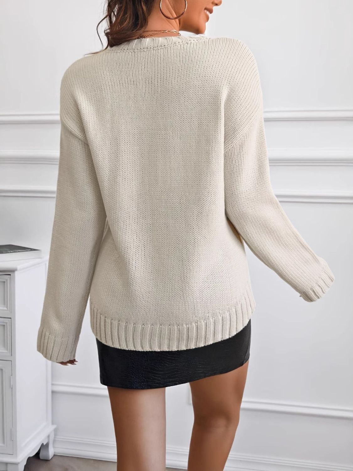 Round Neck Dropped Shoulder Sweater