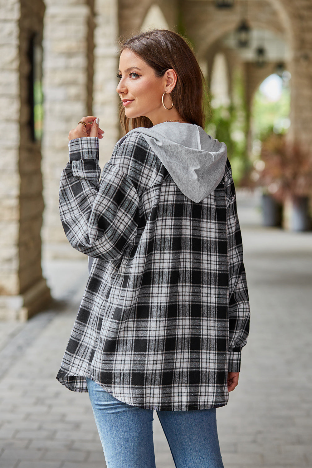 Mandy Plaid Long Sleeve Hooded Jacket