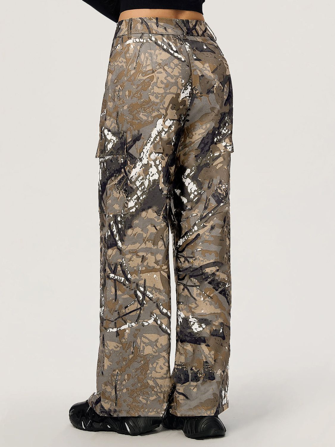 Graffiti Printed Wide Leg Cargo Pants