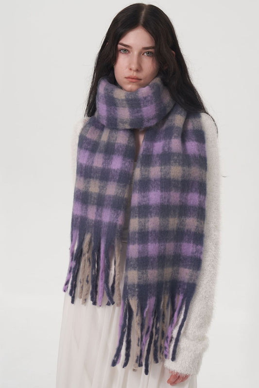 Fringe Plaid Polyester Scarf