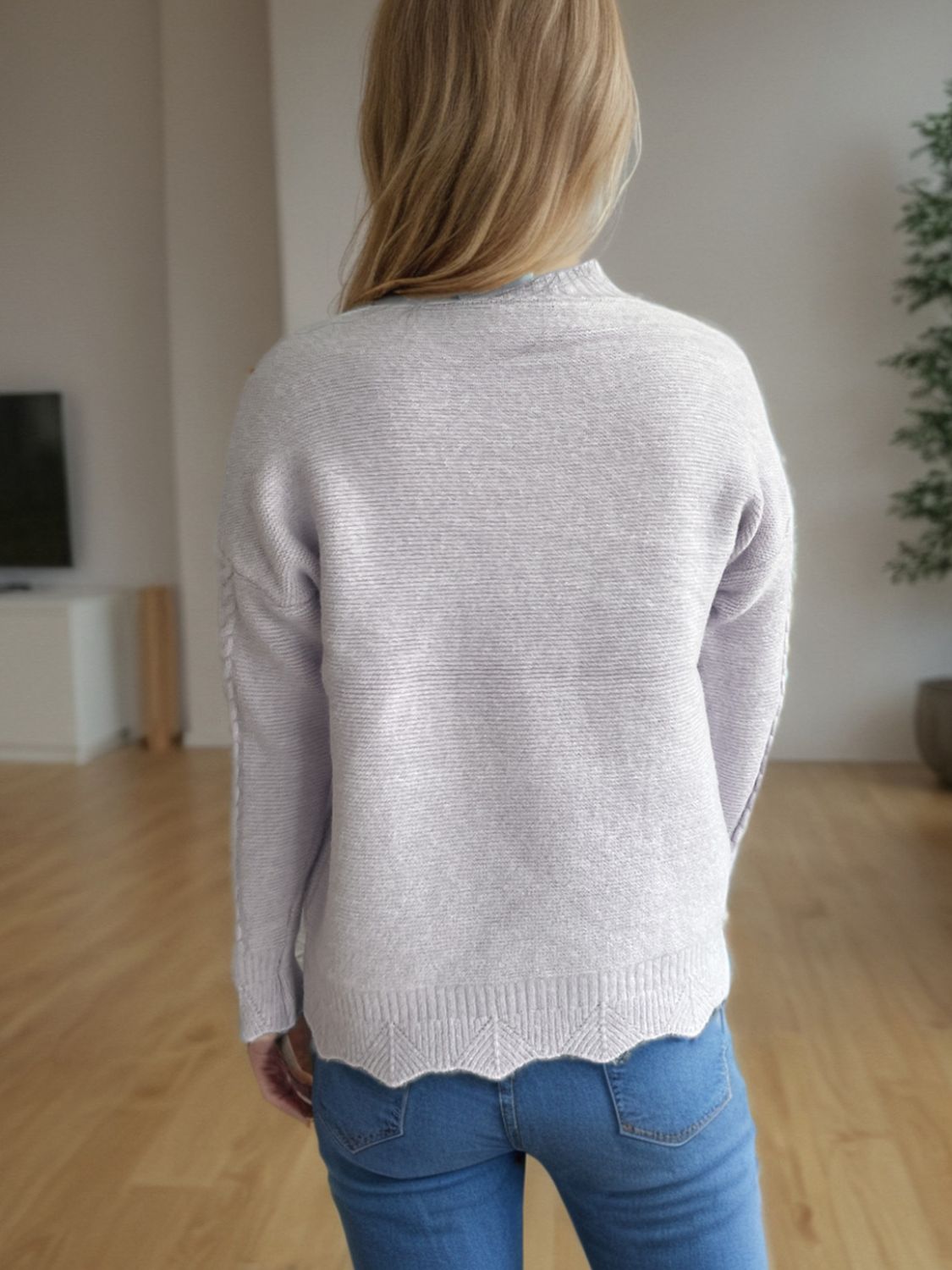 Cable-Knit Mock Neck Dropped Shoulder Sweater